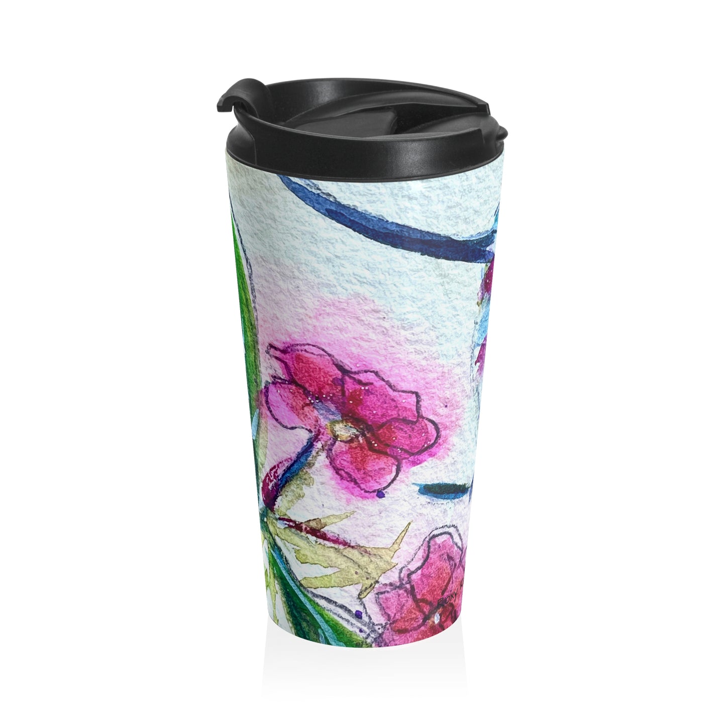 Hummingbird Coffee Stainless Steel Travel Mug — Floral Wildlife Art