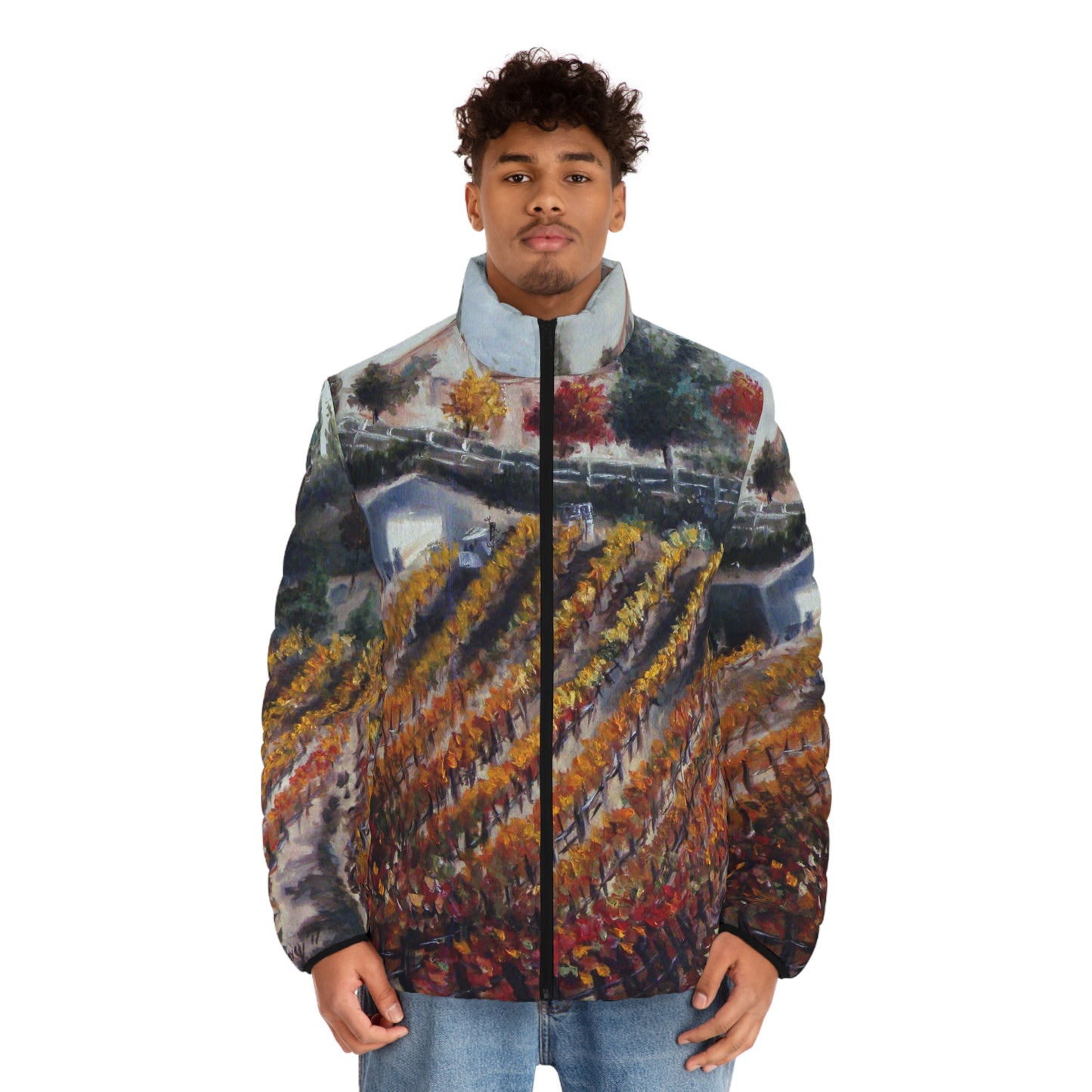 Men's Puffer Jacket - Roxy Rich Art, Unique Bright Autumn Vines