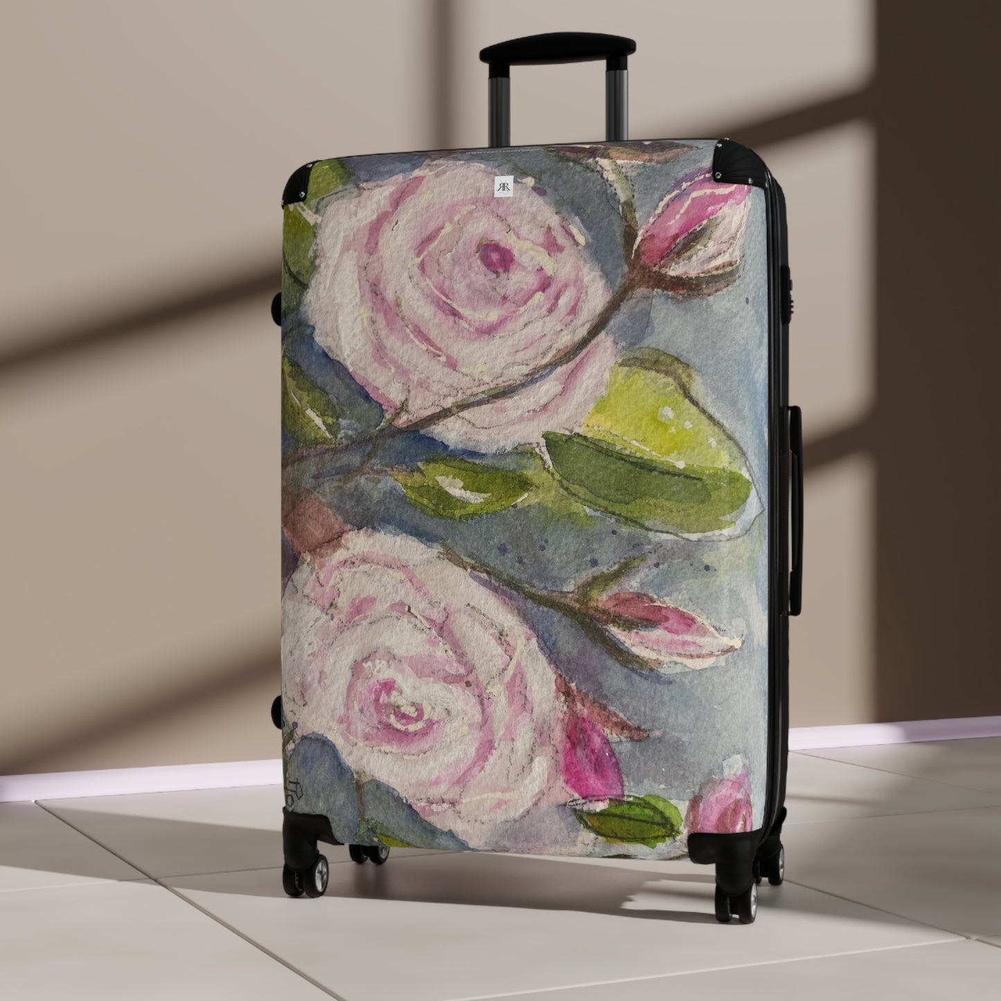Valise à main avec roses blanches moelleuses 