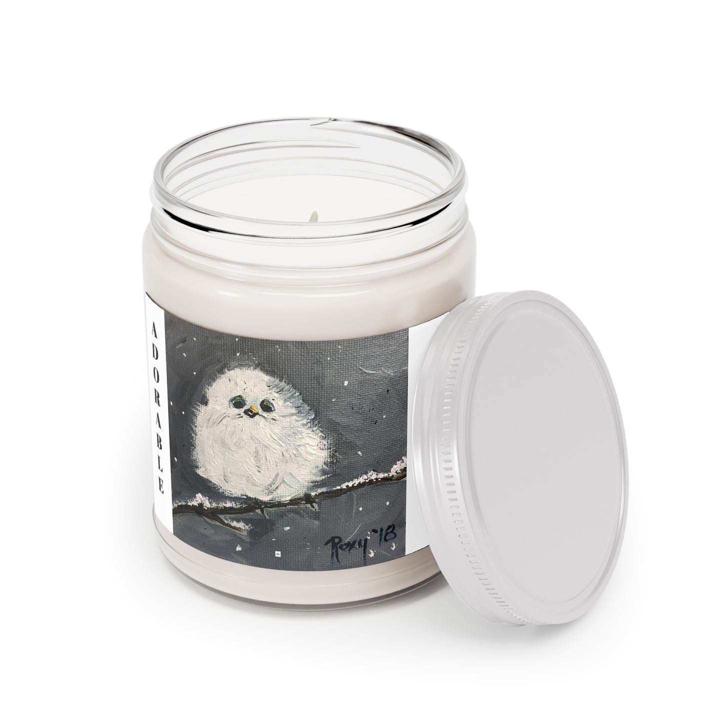 Scented Candles, 9oz-Adorable Fluffy Baby Tit perched on a Snowy Branch