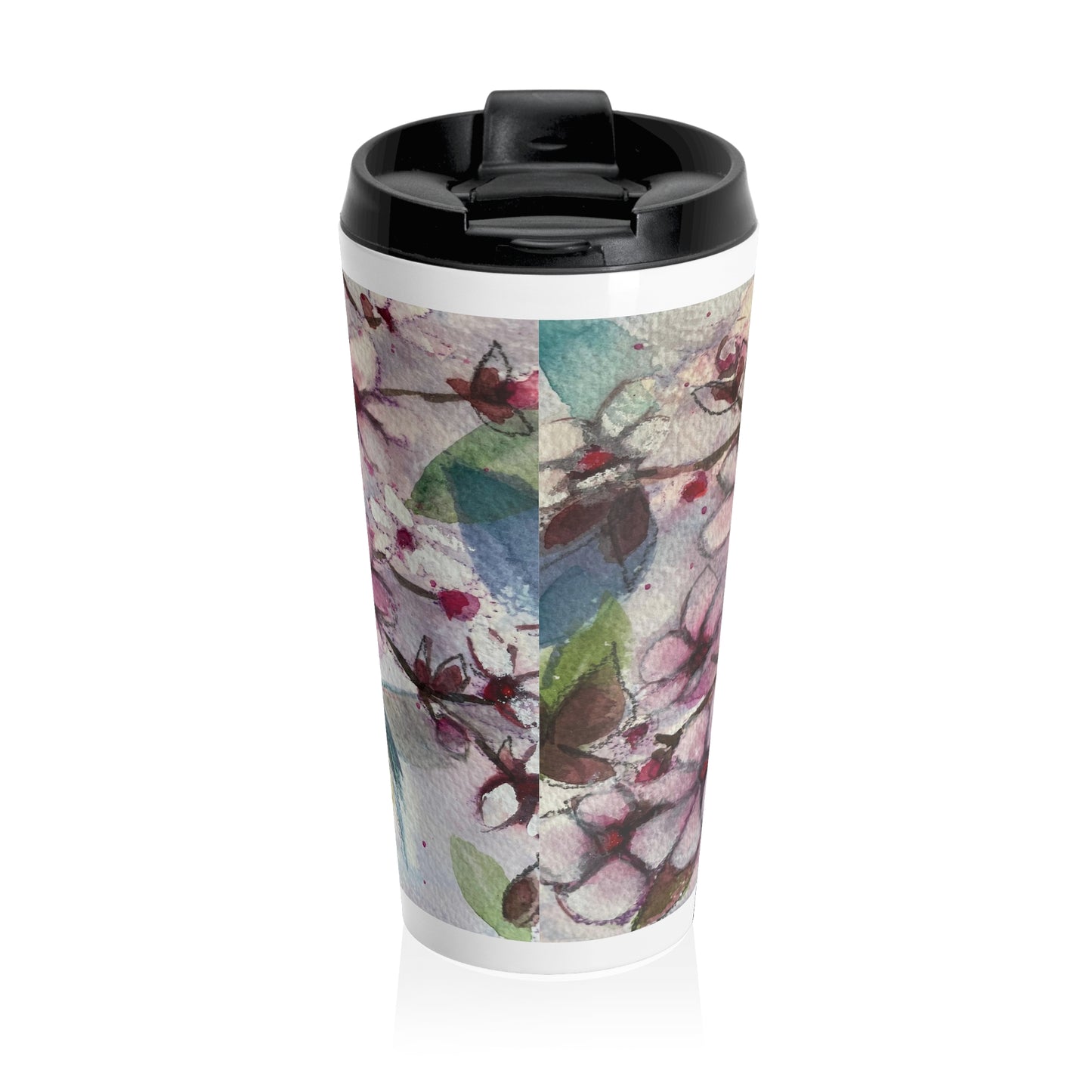 Tasse de voyage en acier inoxydable Colibri dans les fleurs de cerisier