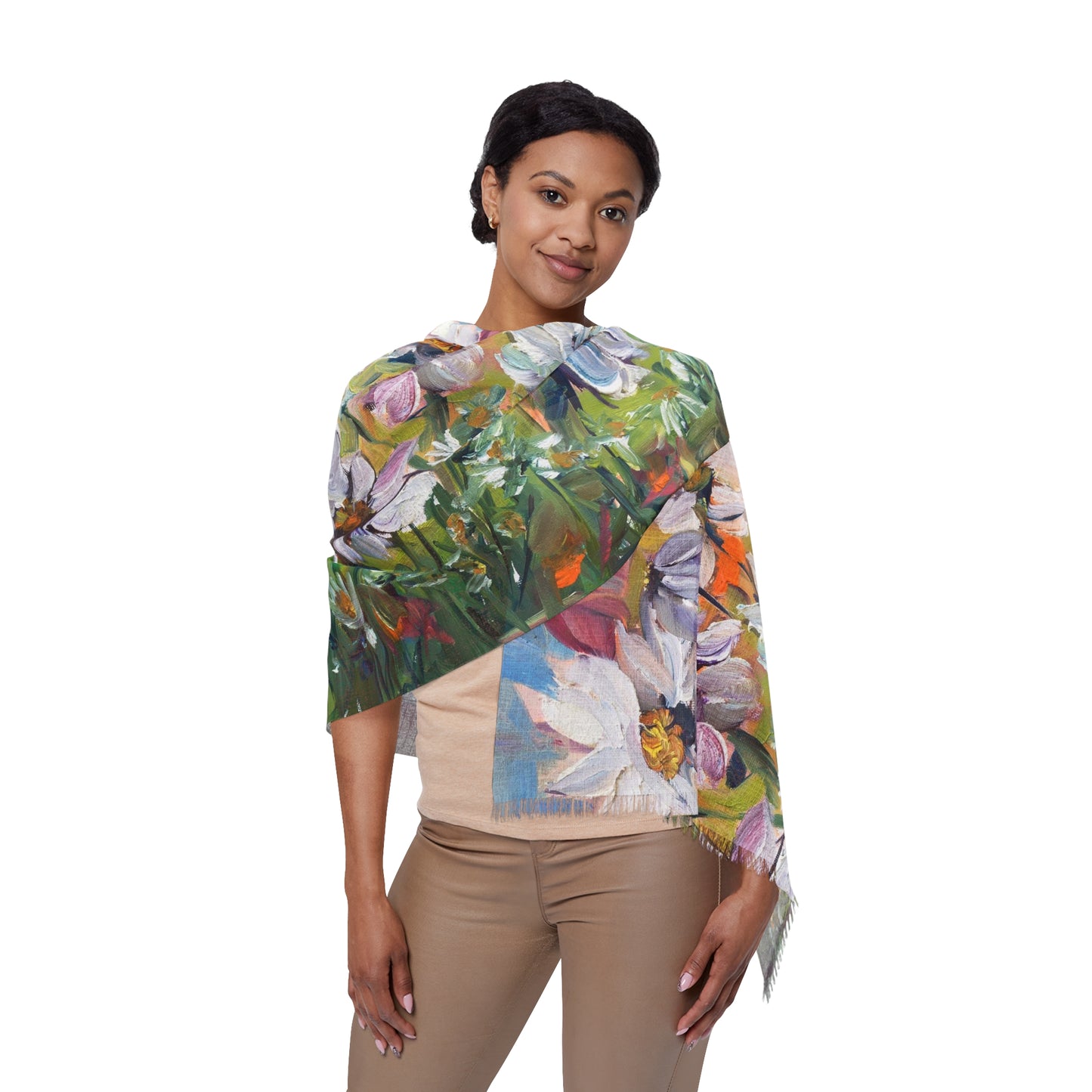 Colorful Scarf — Artistic Lightweight Neck Wrap- Abstract Daisies