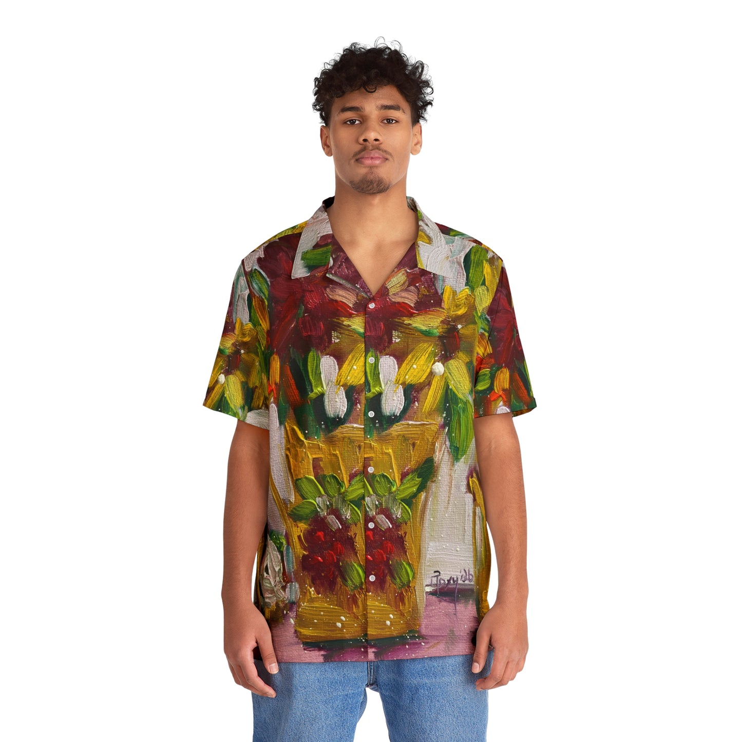 Men's Hawaiian Shirt- Bright-Flowers on my Patio