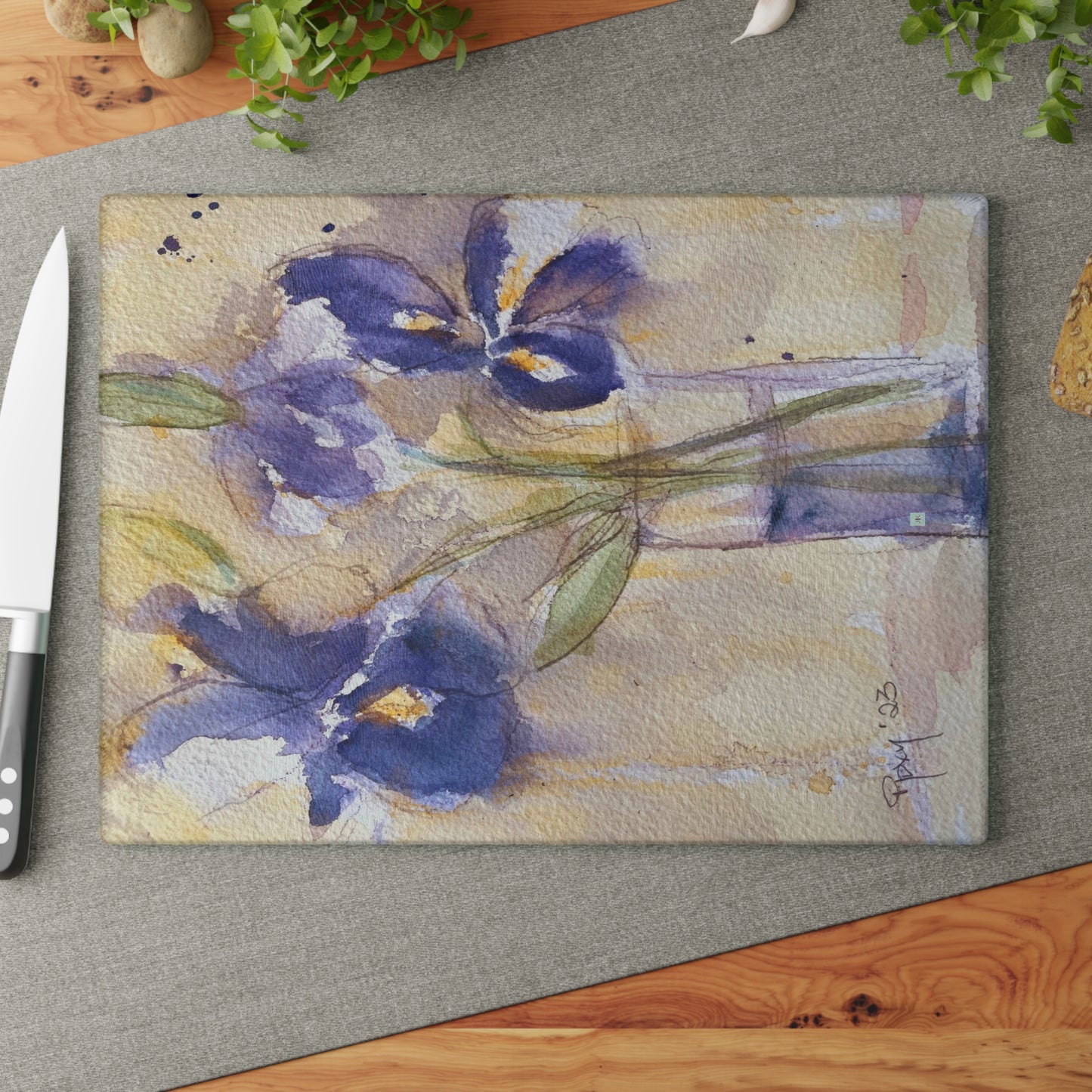 Planche à découper en verre iris violets
