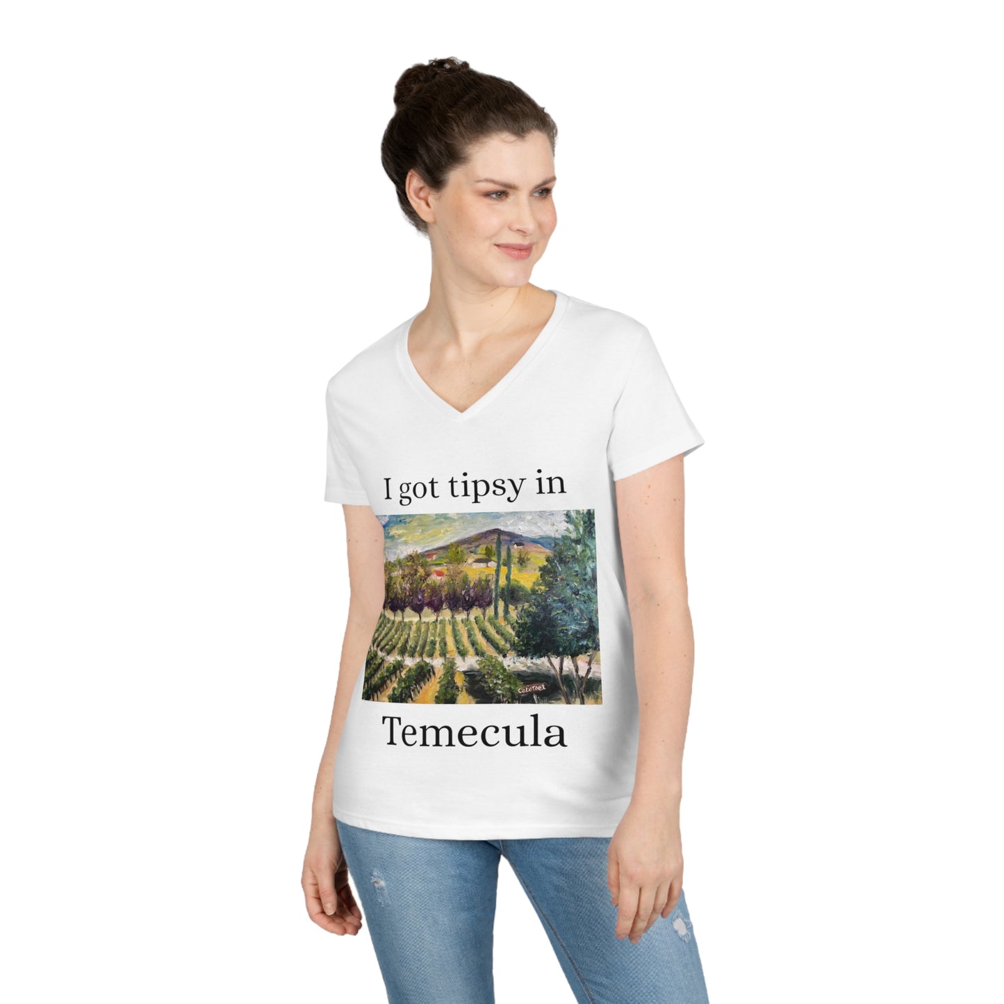 Cabernet Lot at Oak Mountain Winery- "I got Tipsy in Temecula"-- Ladies' V-Neck T-Shirt