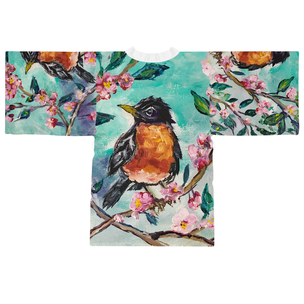 Kimono Robe -American Robin in Cherry Blossoms