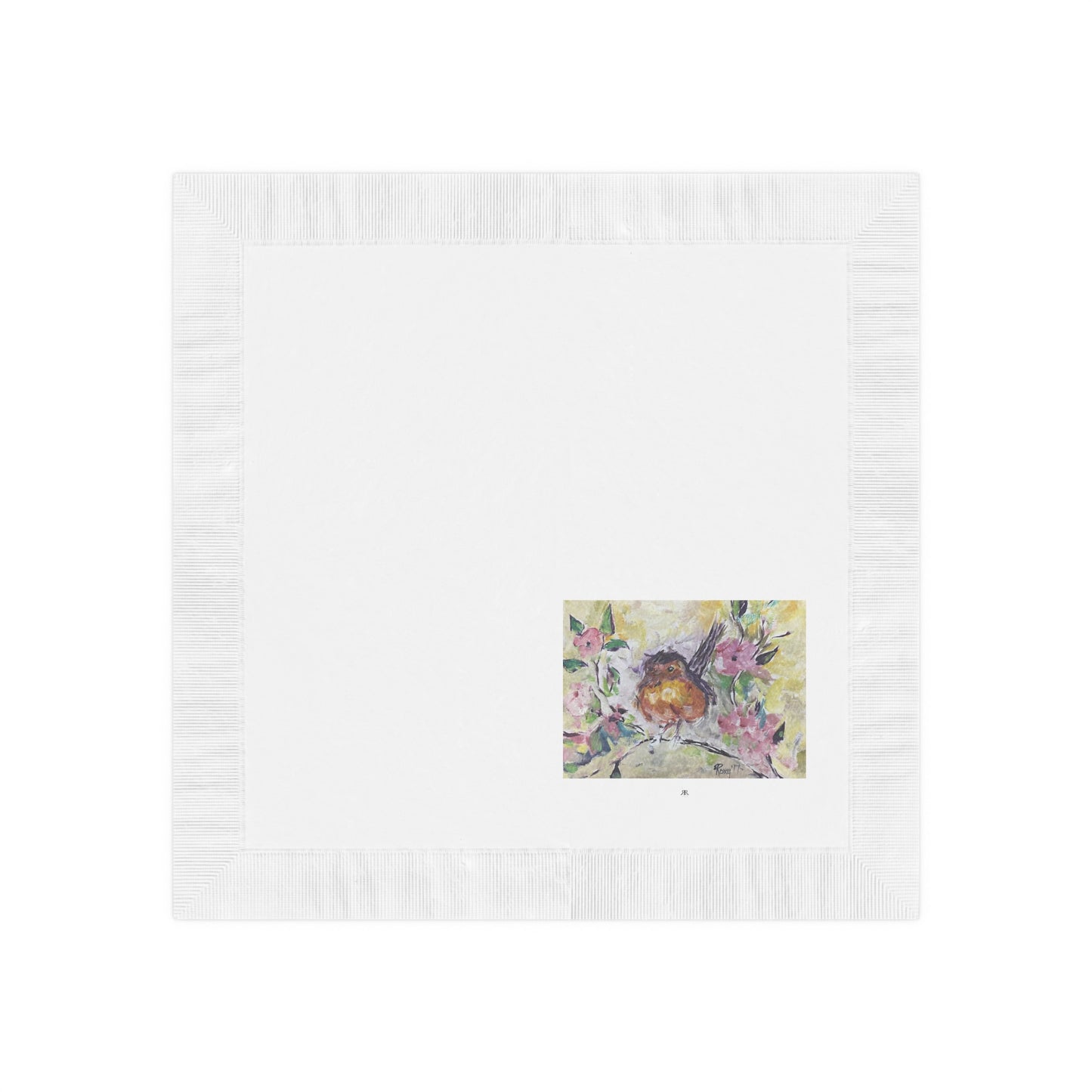 Robin in Cherry Blossoms-White Coined Napkins