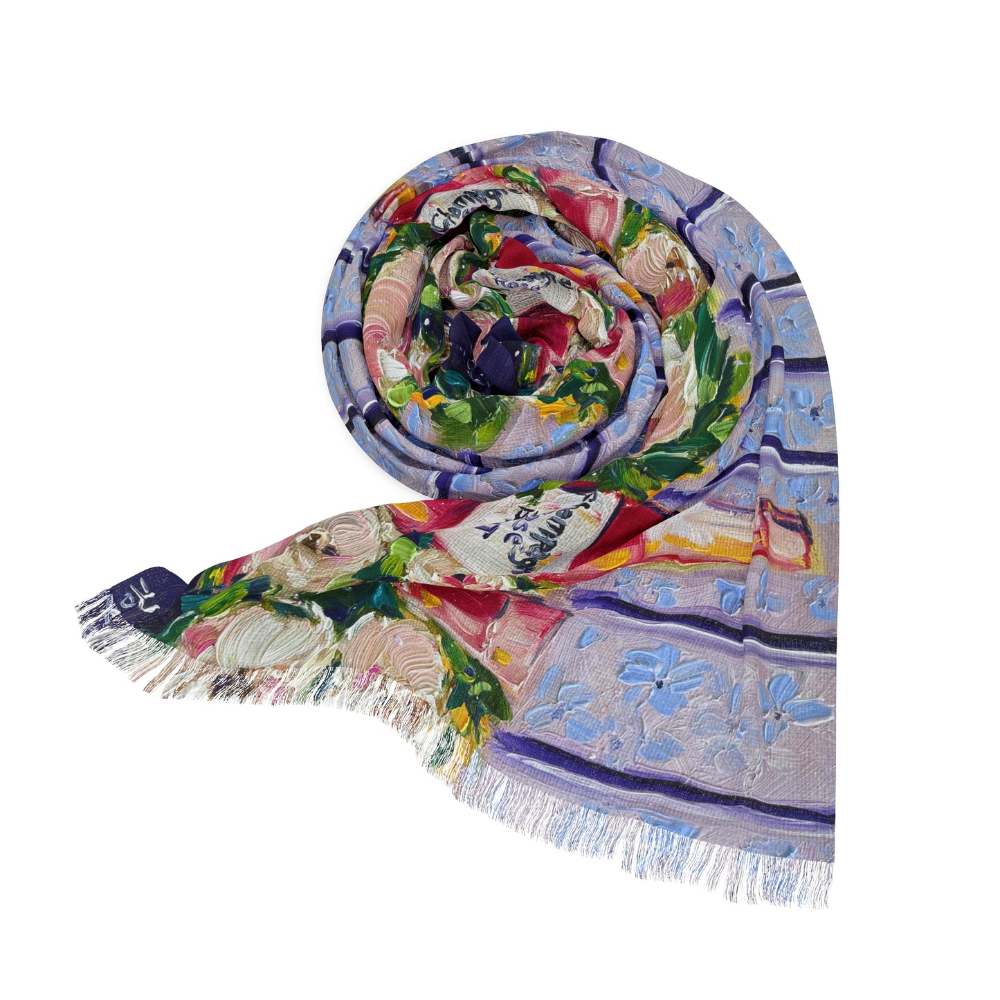Colorful Scarf — Artistic Lightweight Neck Wrap- Pink Champagne and Peonies