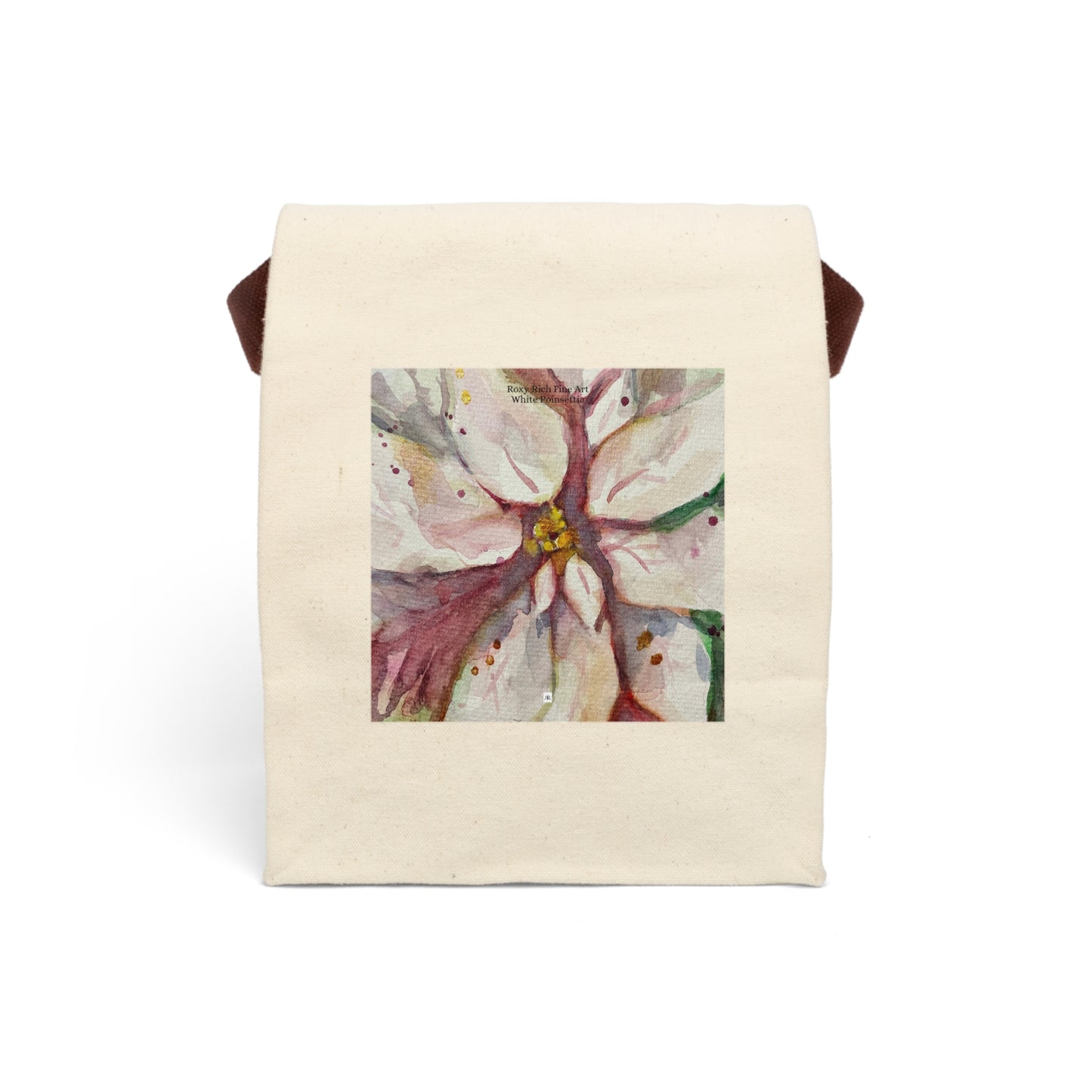 White Poinsettia Canvas Lunch Bag With Strap