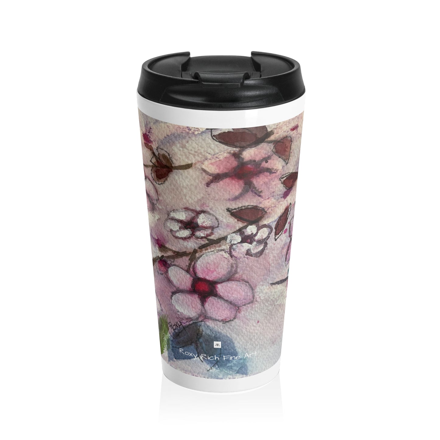 Tasse de voyage en acier inoxydable Colibri dans les fleurs de cerisier