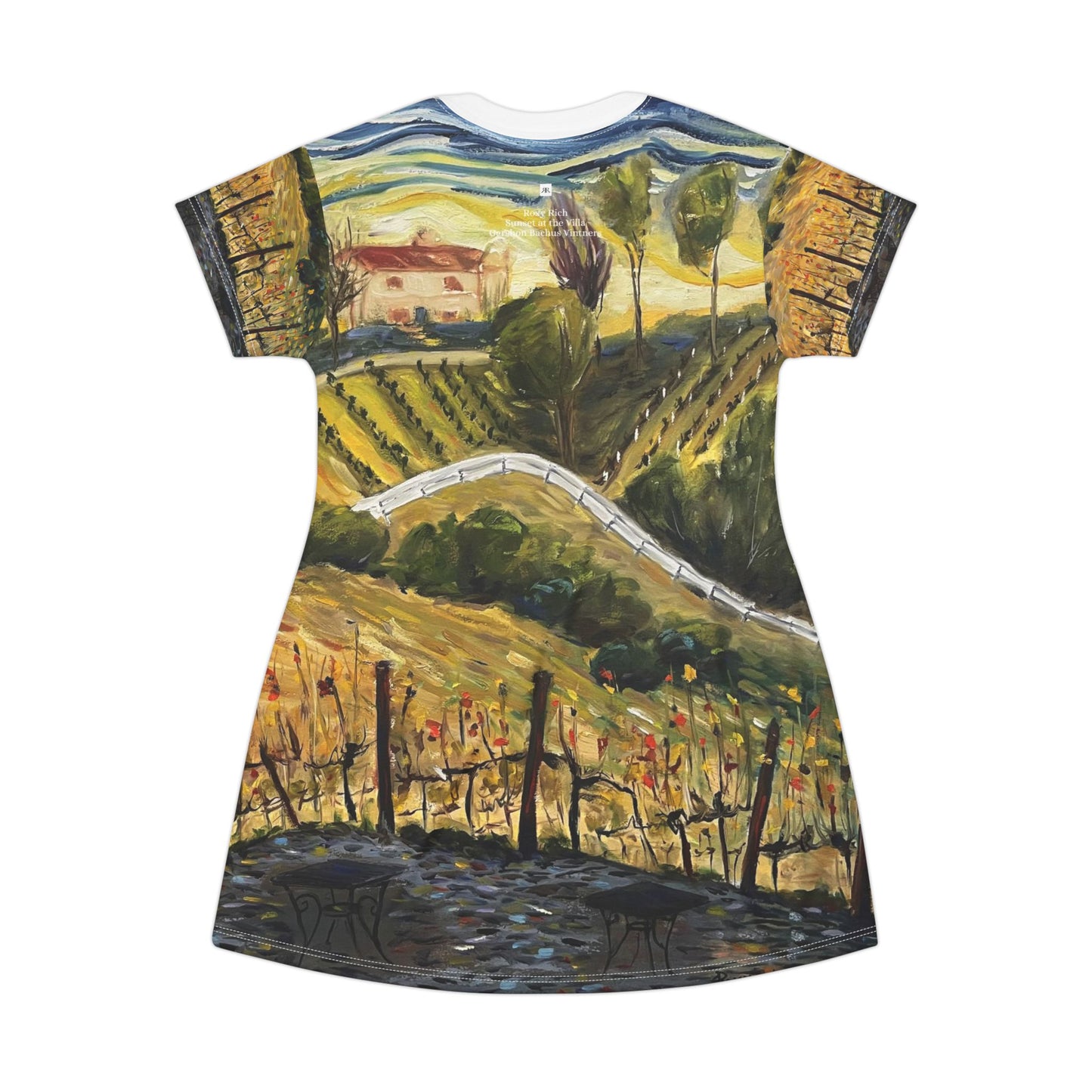 T-Shirt Dress (AOP)-Sunset at the Villa - Gershon Bachus Vintners