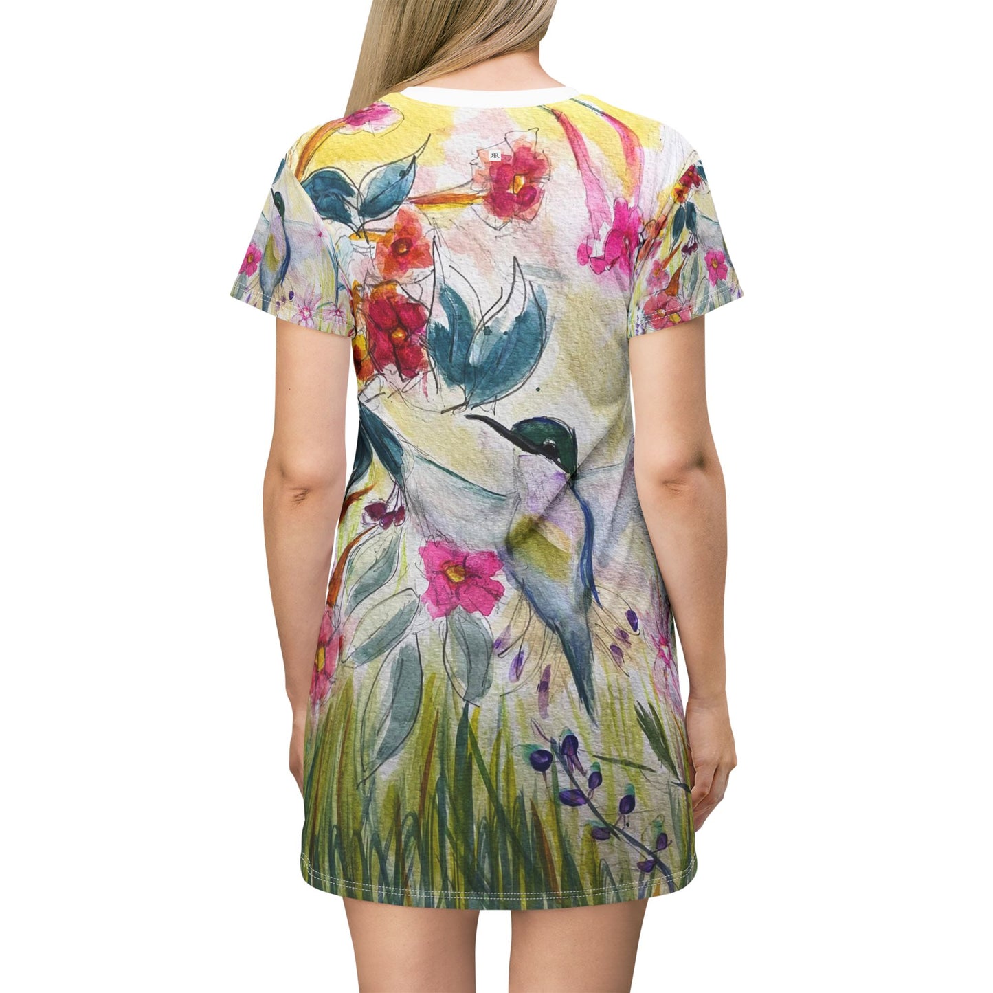 T-Shirt Dress -Hummingbird in a Tube Flower Garden