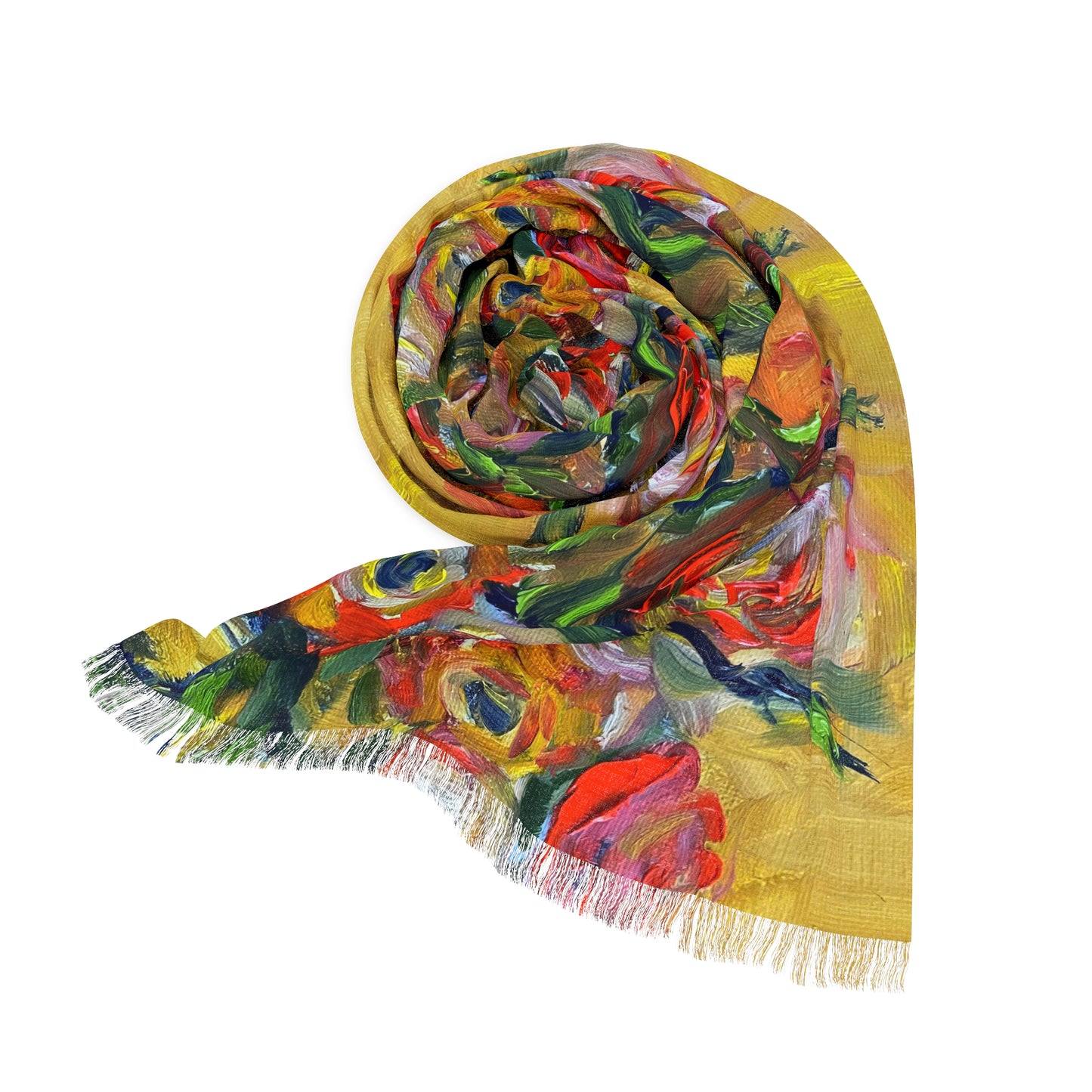 Colorful Scarf — Artistic Lightweight Neck Wrap- Roses and Ranunculas