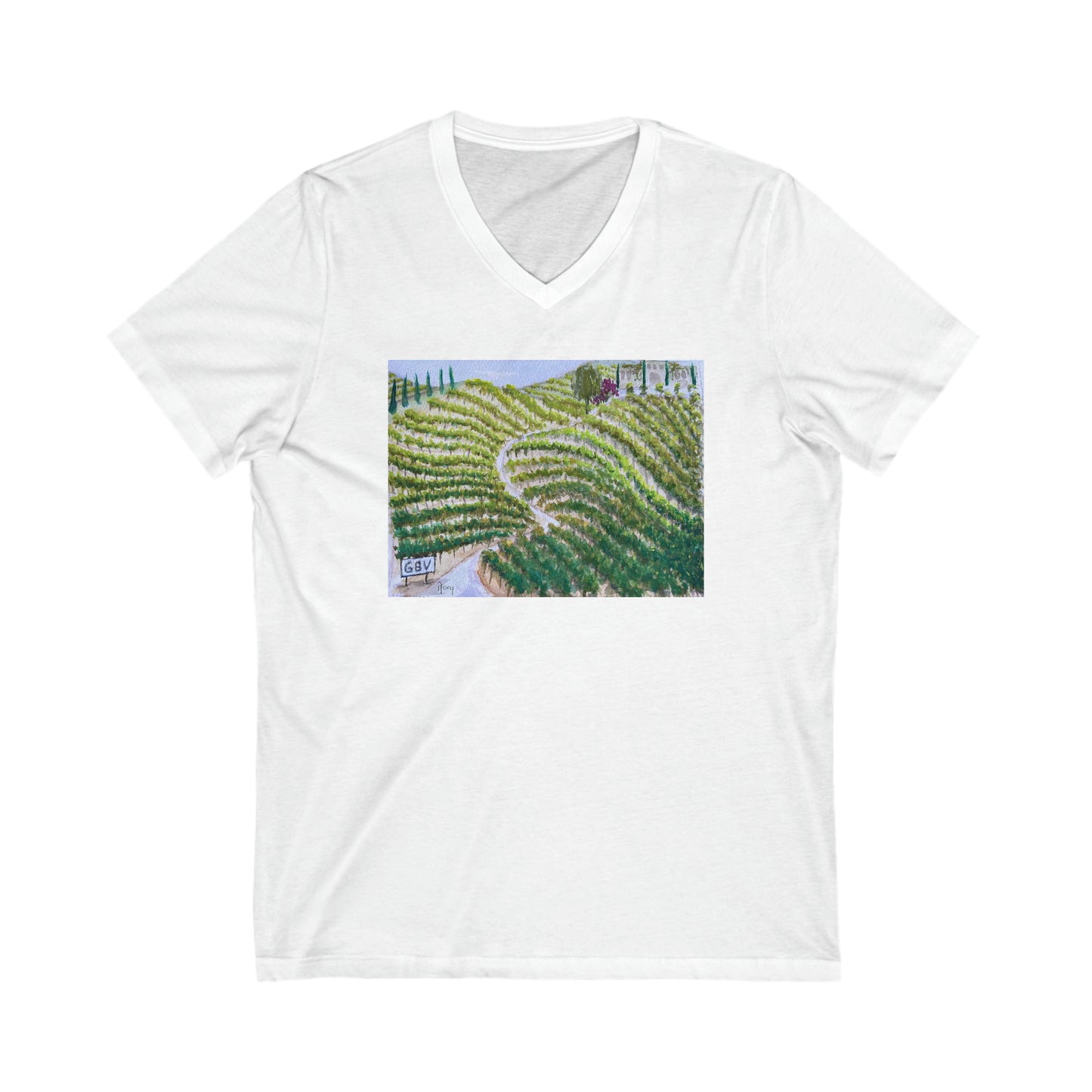Camino a la Villa (GBV) Gershon Bachus Vintners-Unisex Jersey Camiseta de manga corta con cuello en V