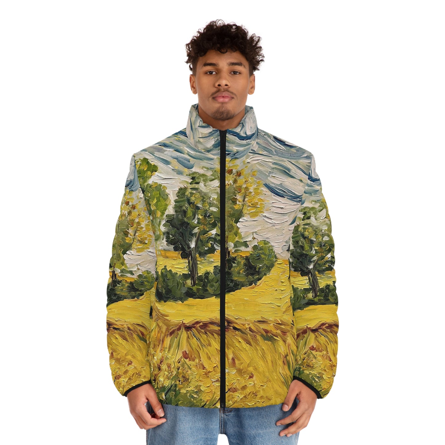 Men's Puffer Jacket - Roxy Rich Art, Unique Bright Colors-Sunny Day