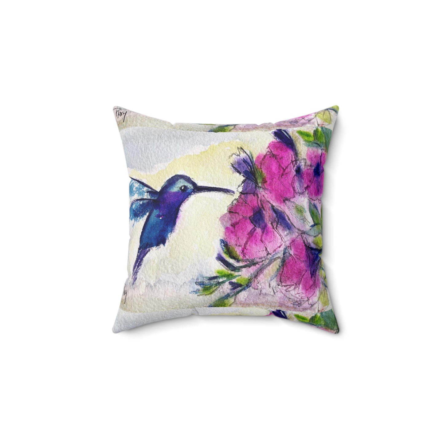 Hummingbird with Pink Tube Flowers Indoor Spun Polyester Square Pillow