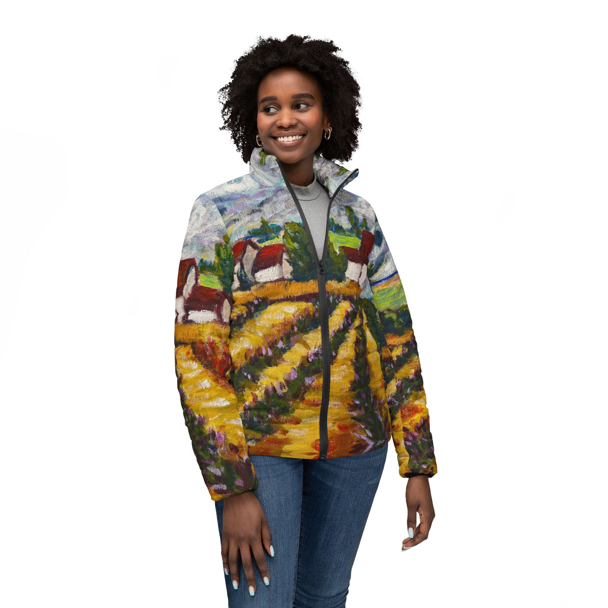 Women's Puffer Jacket - Roxy Rich Fine Art -English Lavender Farm