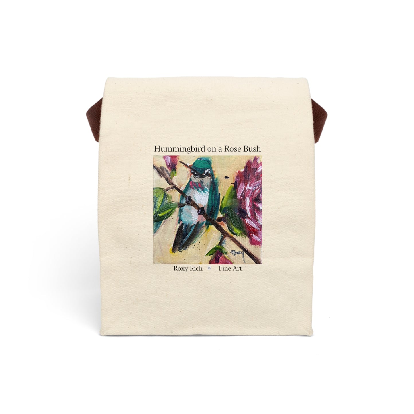 Hummingbird on a Rose Bush Canvas Lunch Bag With Strap