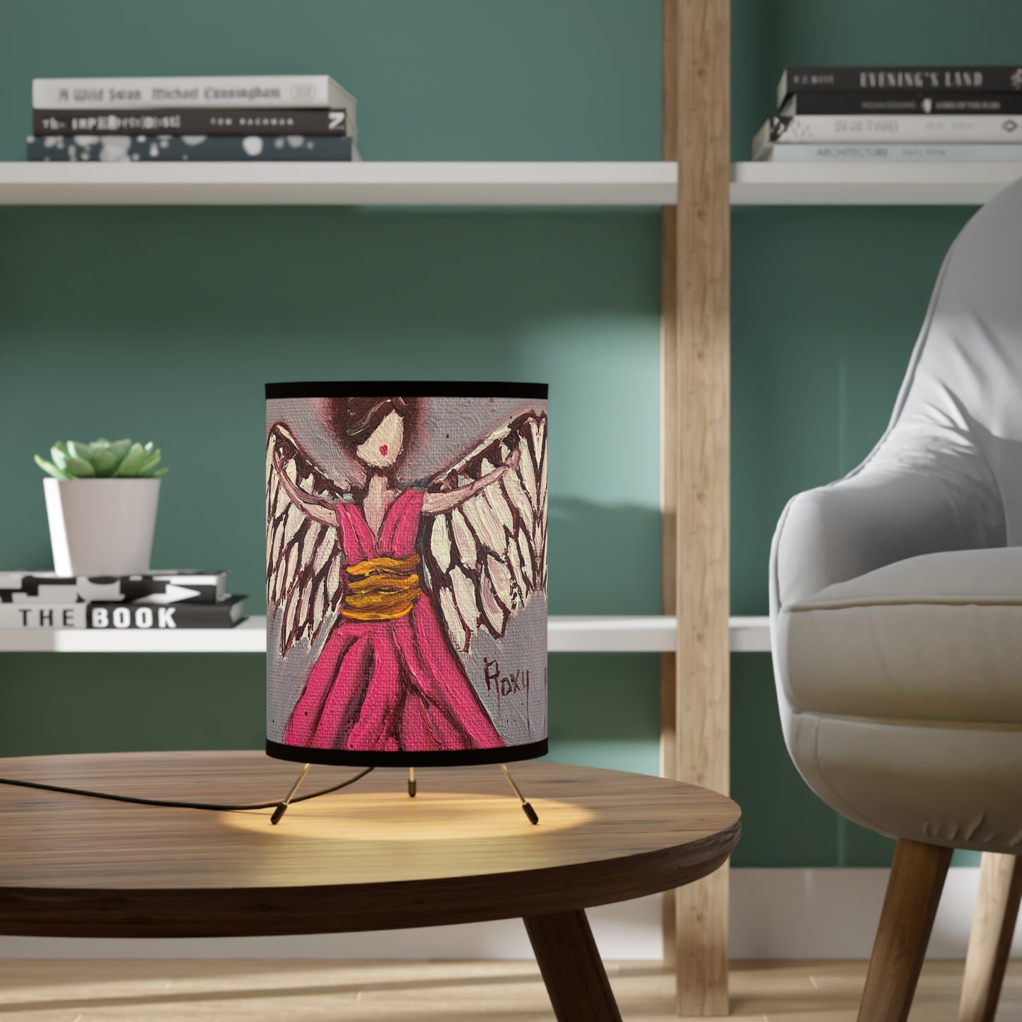 Pink Angel Pattern Tripod Lamp