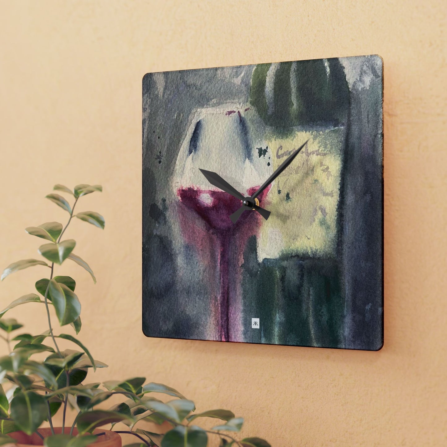 Acrylic Wall Clock-Wine Bottle and Glass