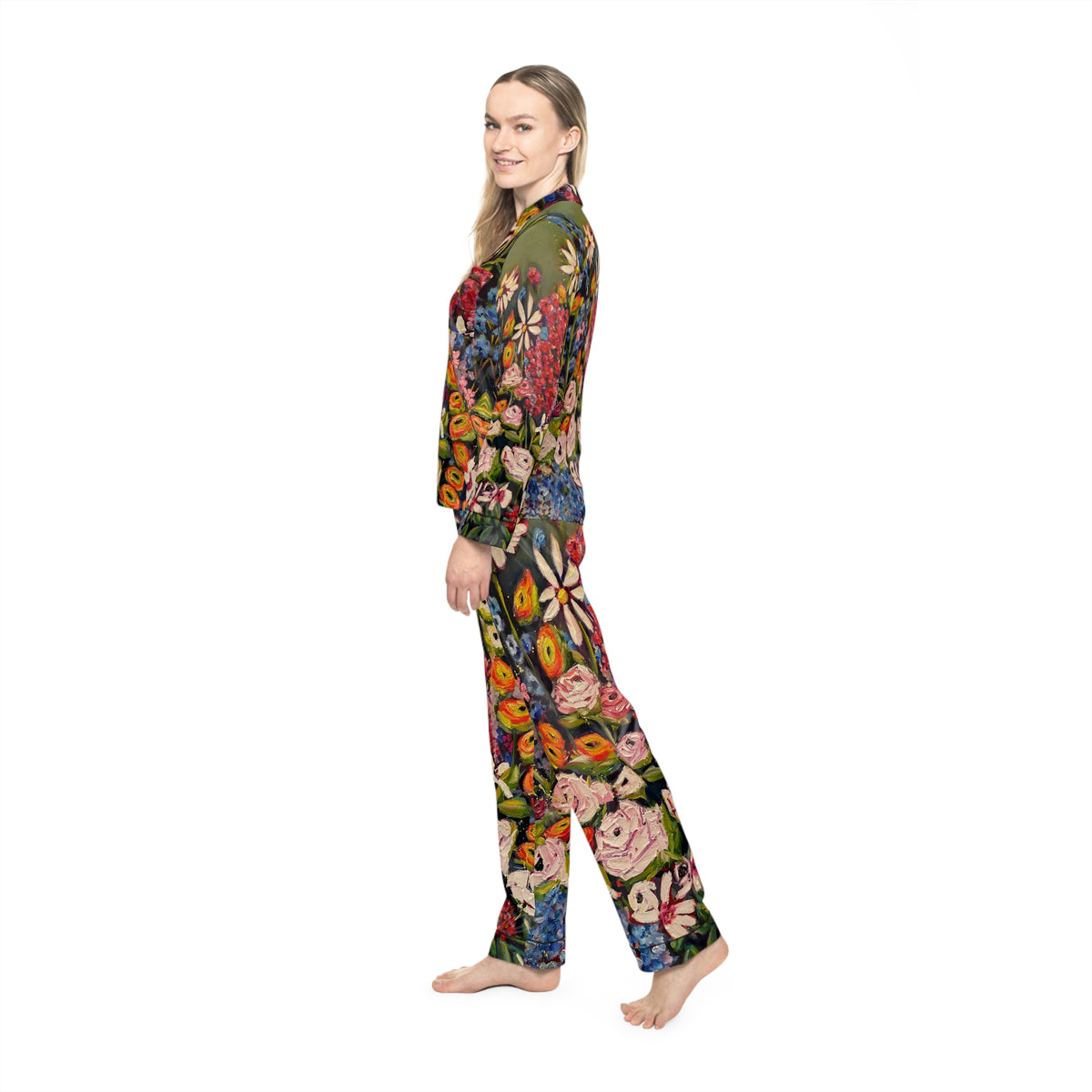 Satin Pajamas — Luxurious Silky Sleepwear Set- Moonlight Meadow