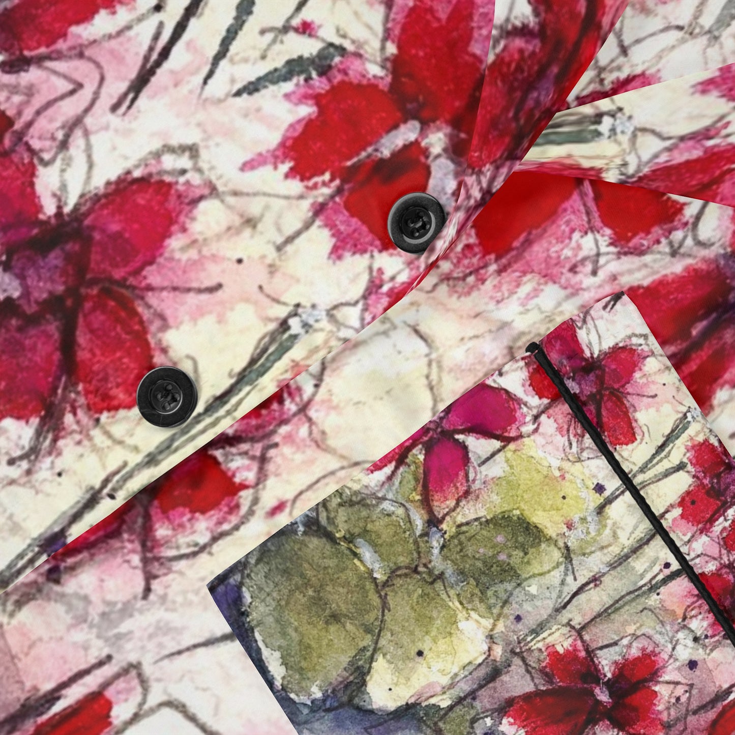 Satin Pajama Set — Valentine's & Mother's Day Floral Sleepwear-Red Ivy Geraniums