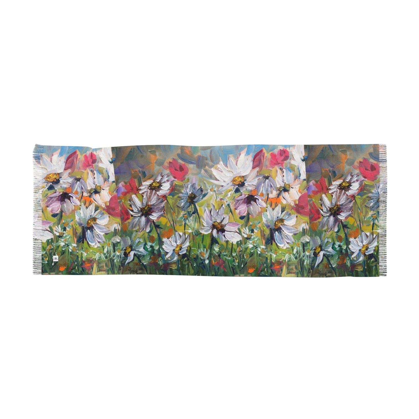 Colorful Scarf — Artistic Lightweight Neck Wrap- Abstract Daisies
