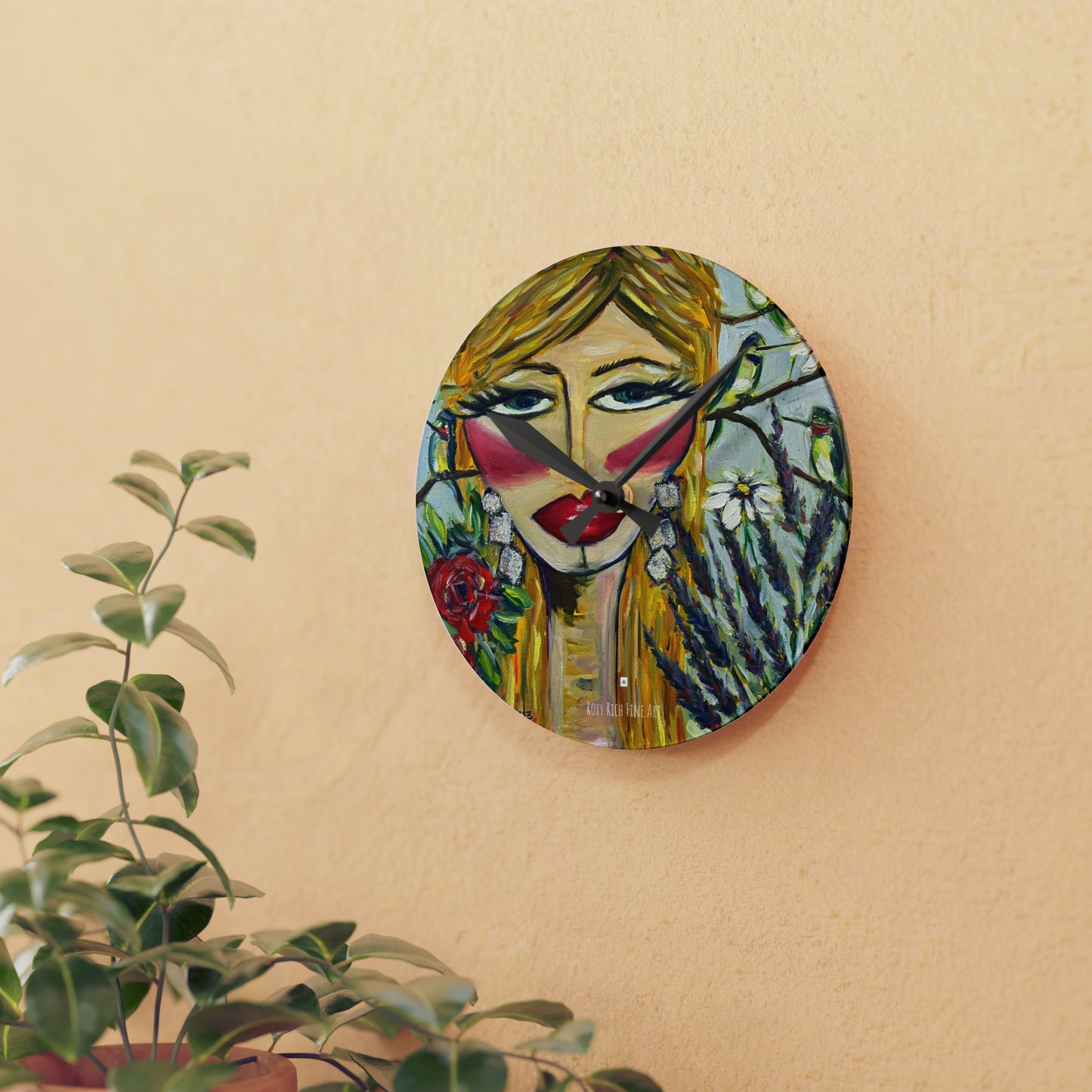 Hummingbird Lady Acrylic Wall Clock