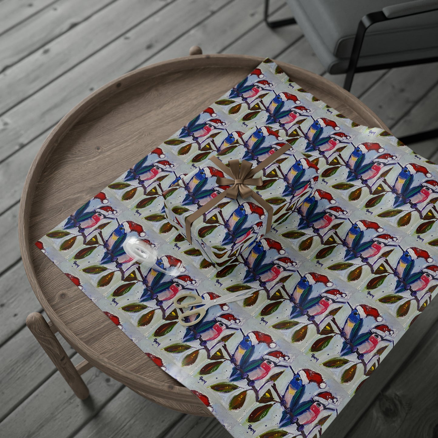 Holiday Hummingbirds with Santa Hats (3 Sizes) Wrapping Papers