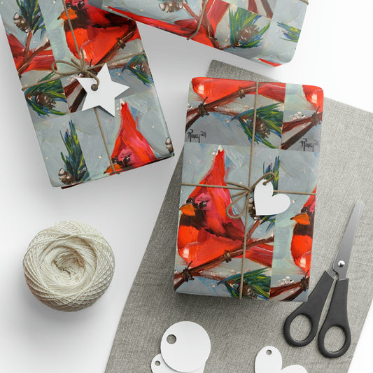 Papiers cadeaux Oiseau cardinal dans un sapin (3 tailles)