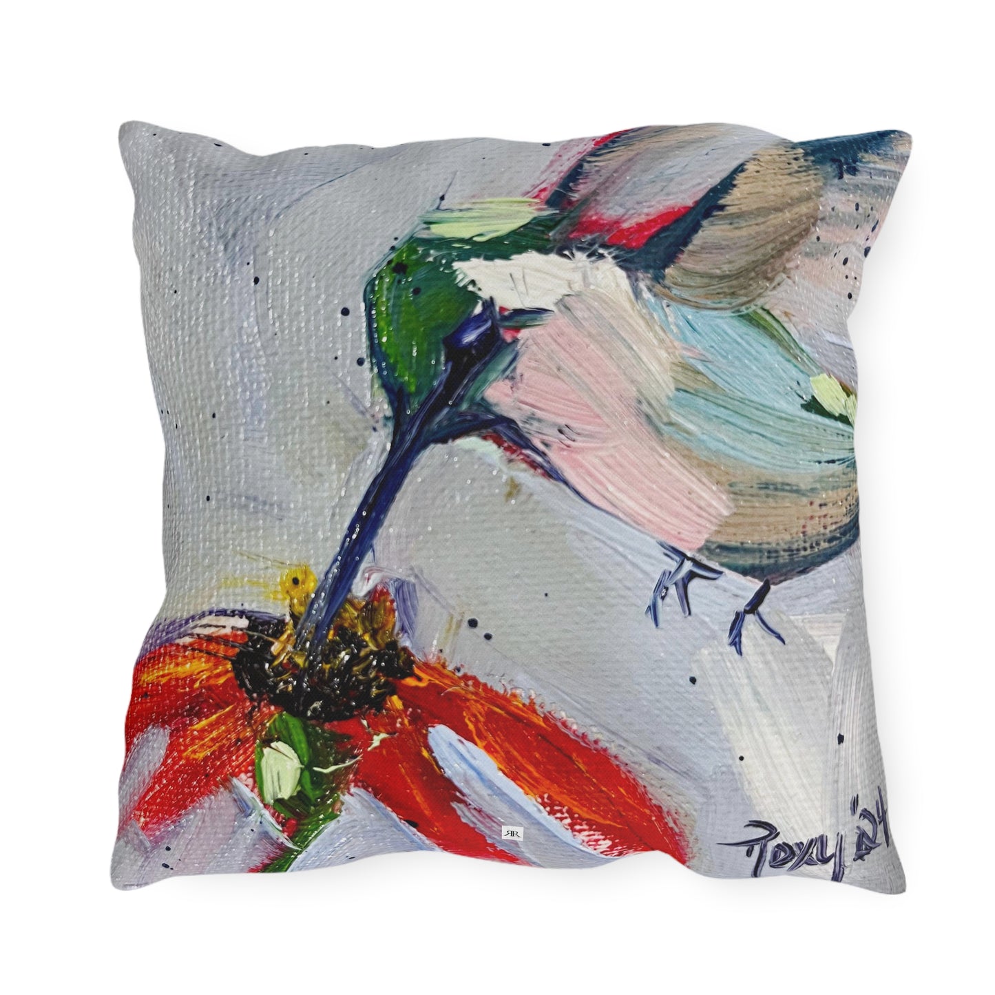 Hummingbird at a Coneflower Outdoor Pillows