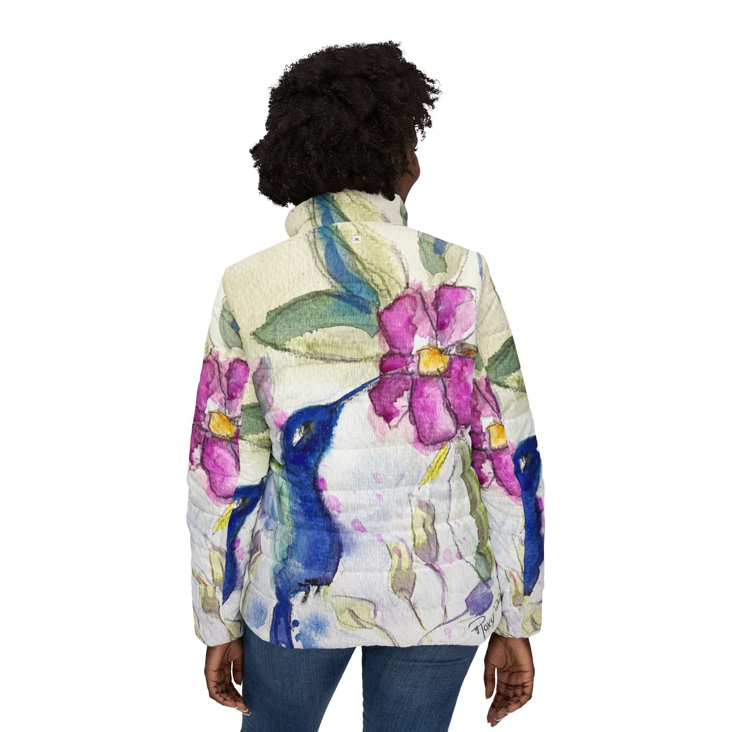 Women's Puffer Jacket - Roxy Rich Fine Art Design-Hummingbird in Spring