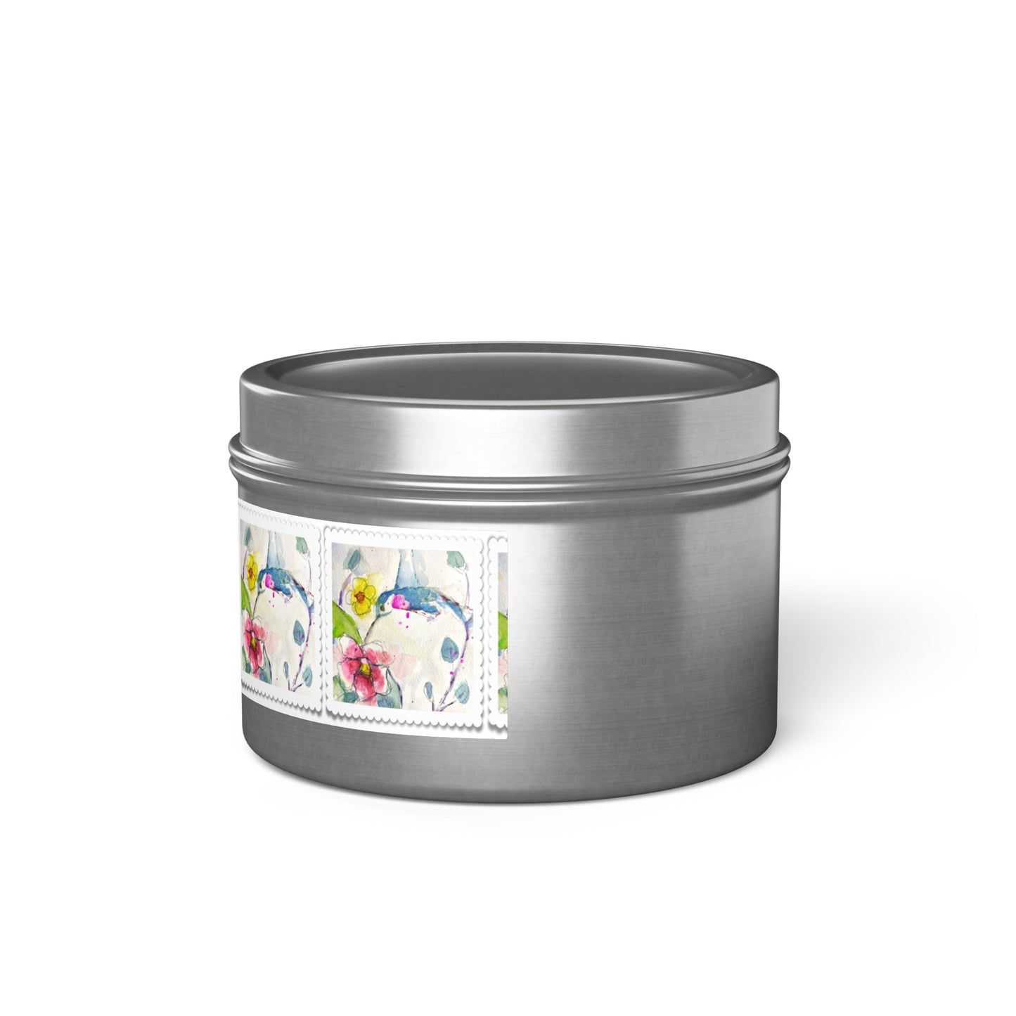 Loose Floral Hummingbird Tin Candle