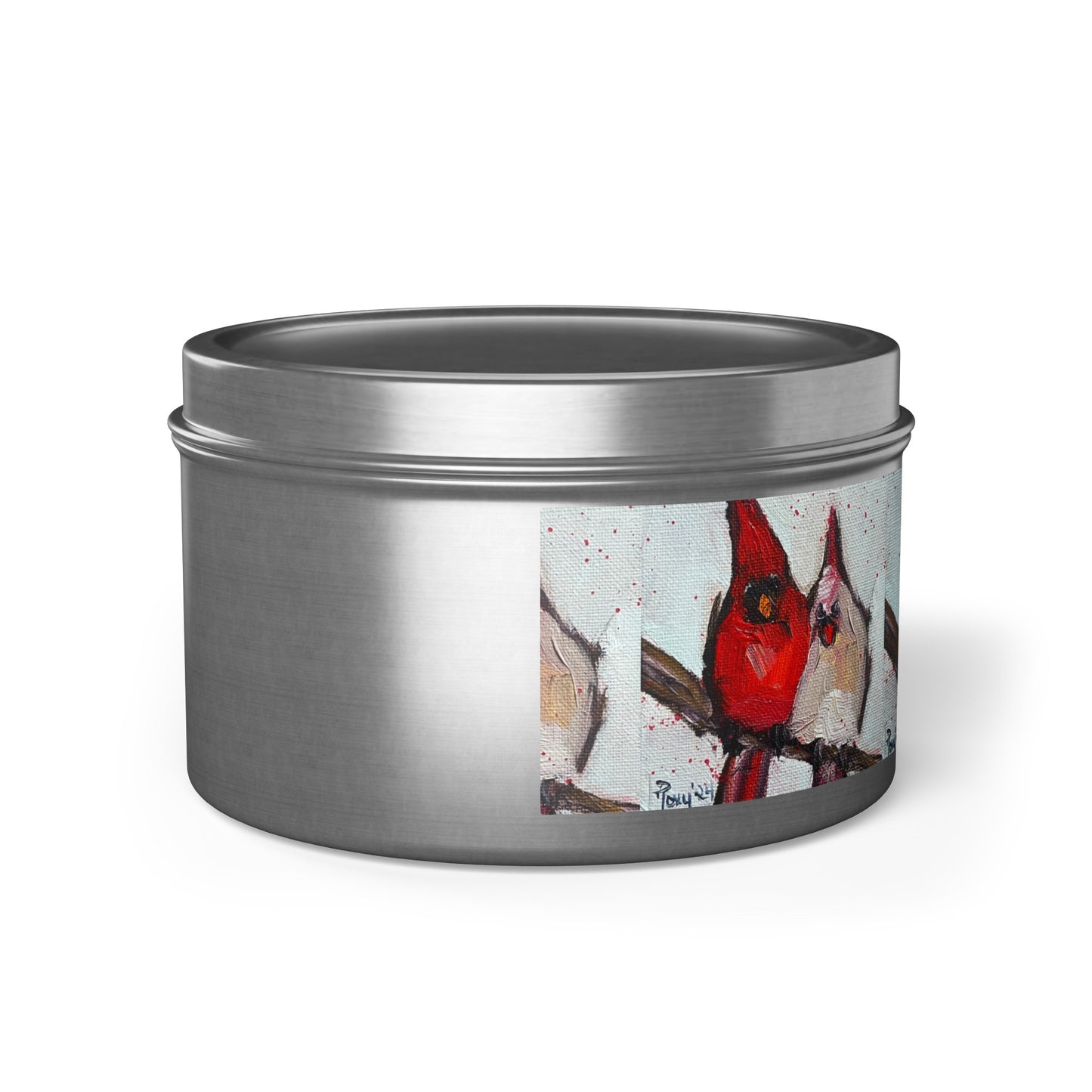 Cute Couple Cardinals Tin Candle