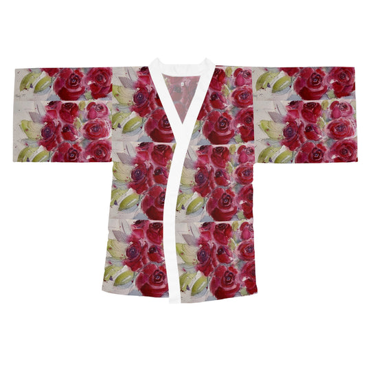 Kimono Robe - Red Roses Repeating Pattern