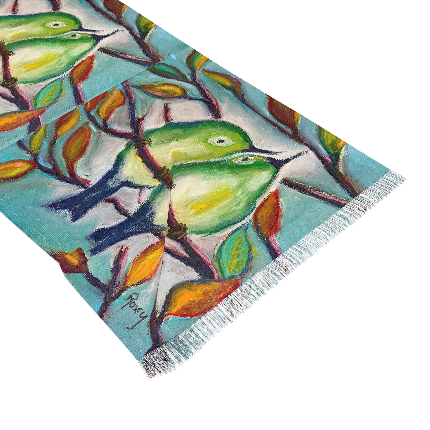 Colorful Scarf — Artistic Lightweight Neck Wrap- Cuddling Warblers