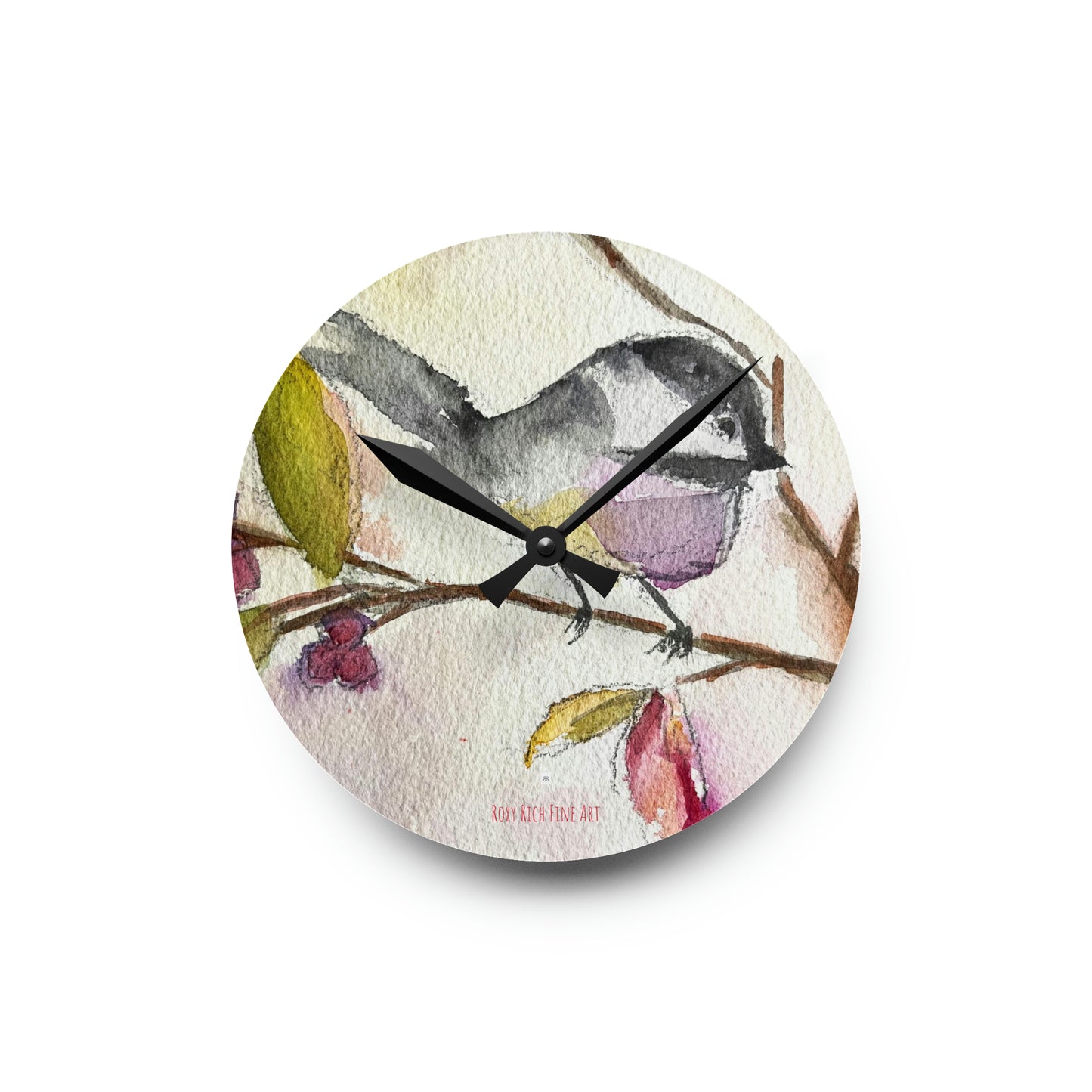 Chickadee on a Berry Tree Acrylic Wall Clock