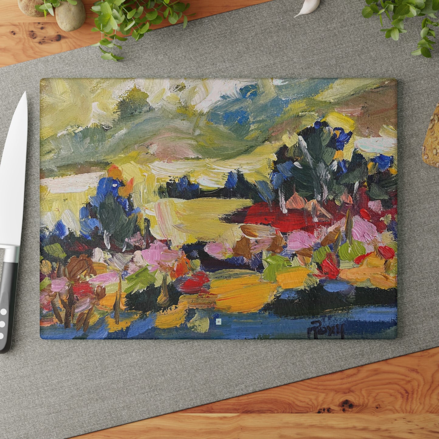 Distant Thoughts Impressionism Landscape Glass Cutting Board