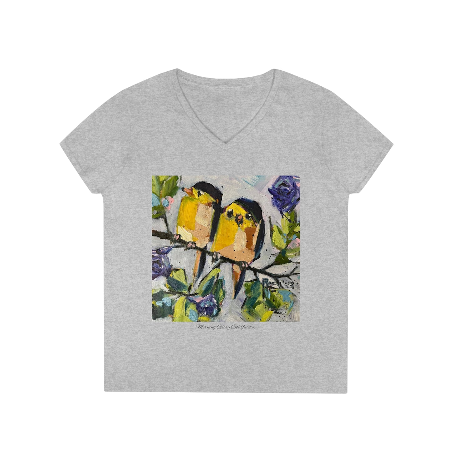 Morning Glory Goldfinches Ladies' V-Neck T-Shirt
