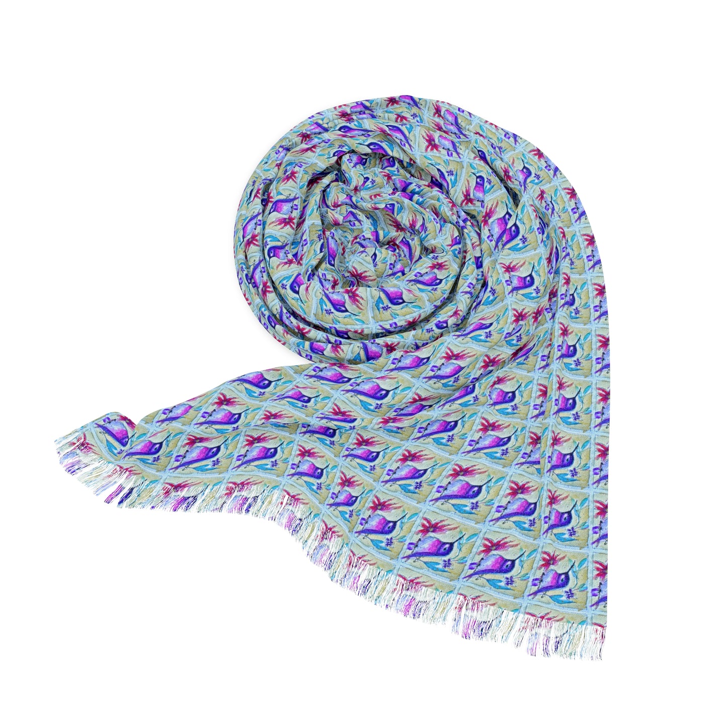 Purple Perch Hummingbird- Colorful Light Scarf — Original Art