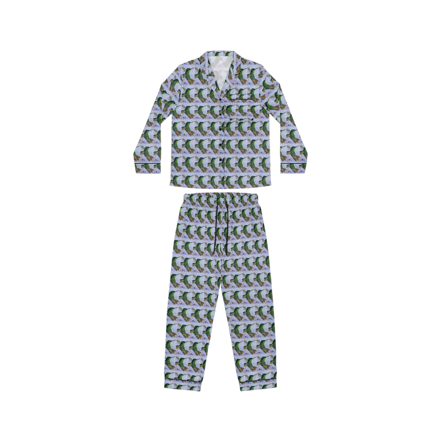 Satin Pajamas — Luxurious Silky Sleepwear Set- Hummingbird in Flight