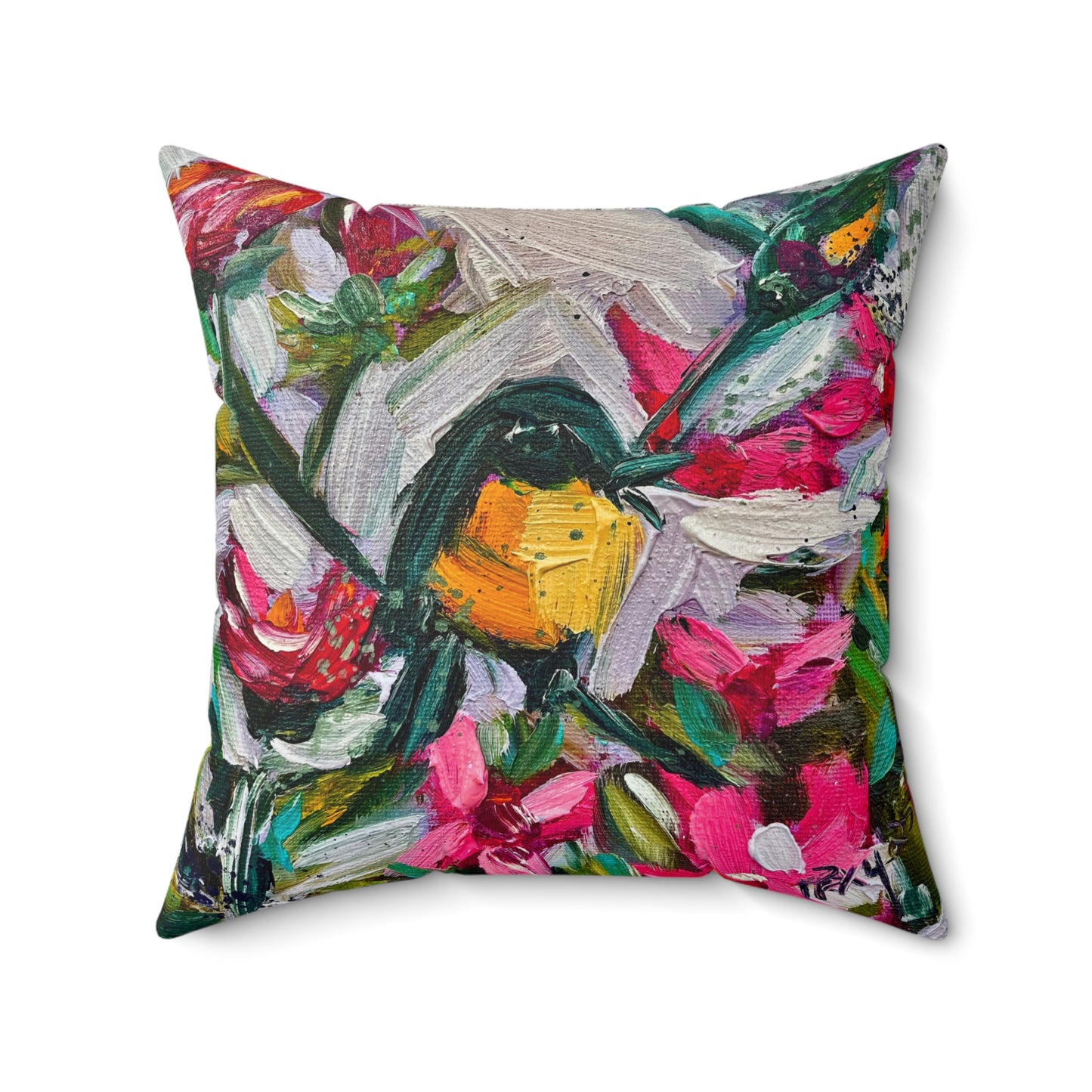 Indoor Spun Polyester Square Pillow-Colorful Encounter Goldfinch