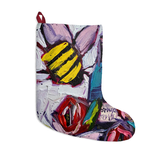 Bee Happy Bee Wine and Roses Colorful Christmas Stocking