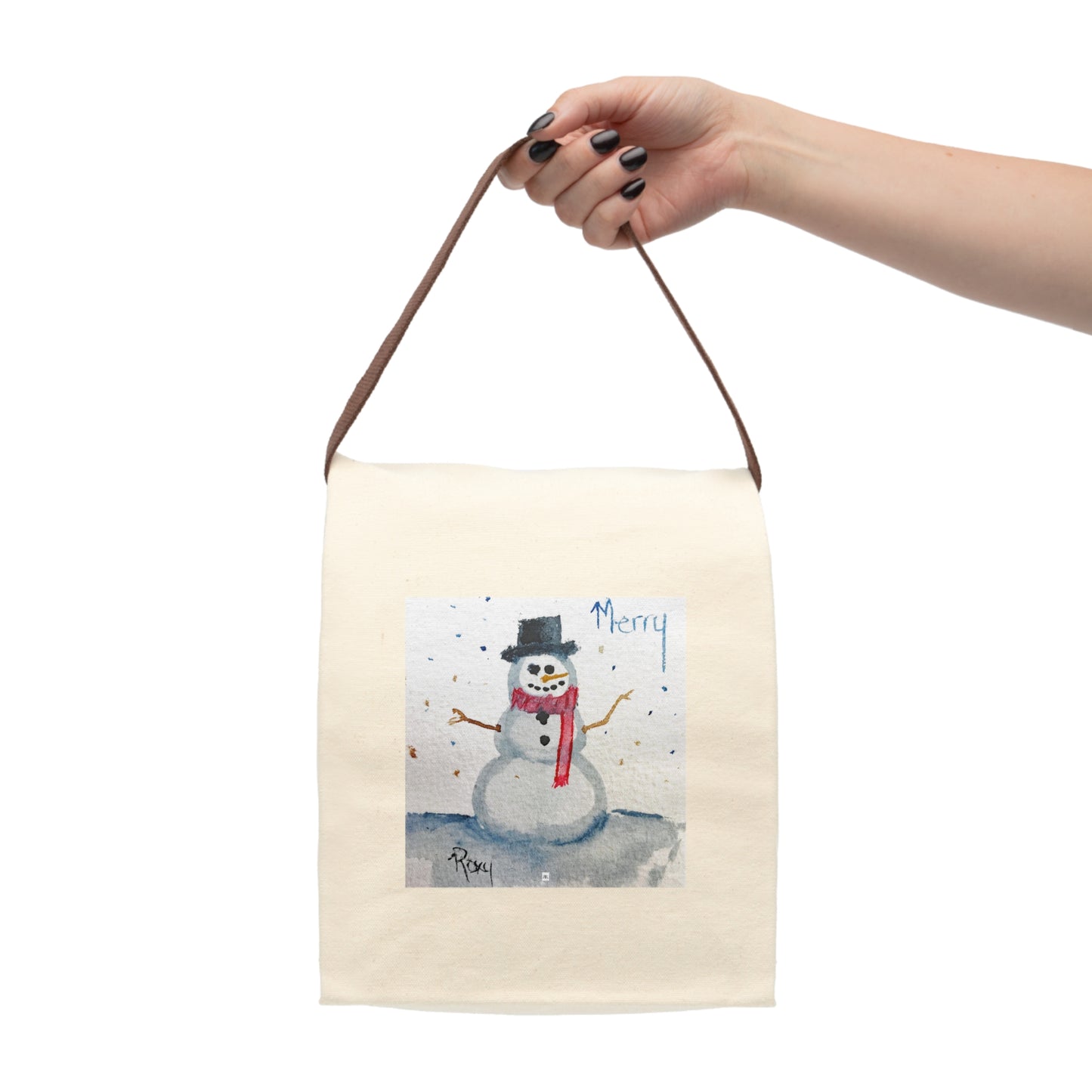 Sac à lunch en toile joyeux bonhomme de neige avec sangle