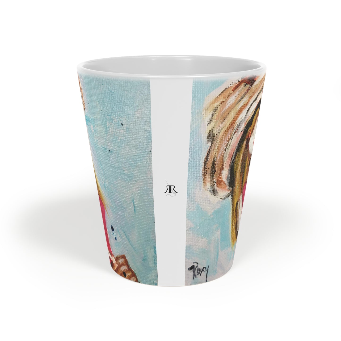 Beach Babe with Striped Summer Hat Latte Mug, 12oz