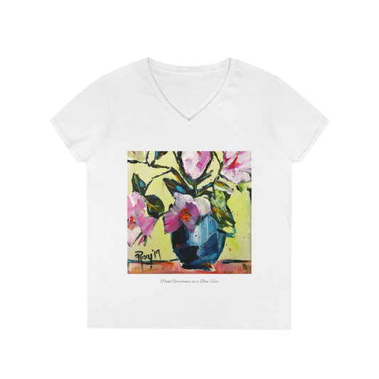 Camiseta de tirantes para mujer Gardenias rosas en un jarrón azul