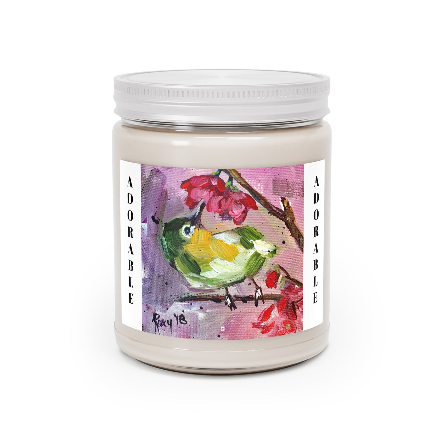 Scented Candles, 9oz-Adorable Japanese Warbler in Cherry Blossoms