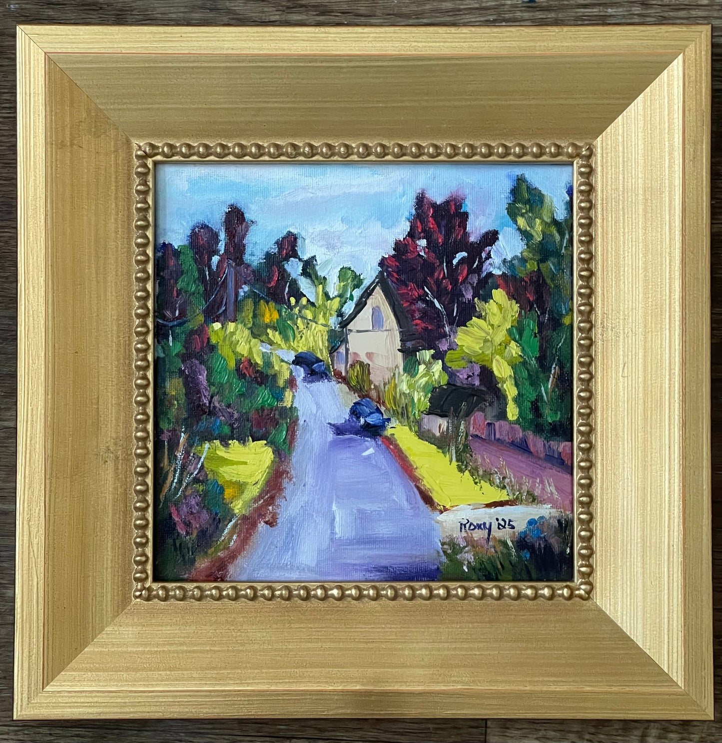 Passing through Whitney-Cotswolds Original Oil Painting 8 x 8 Framed