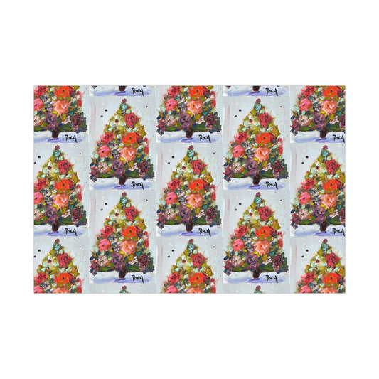 Christmas Tree Roses Gift Wrapping Paper