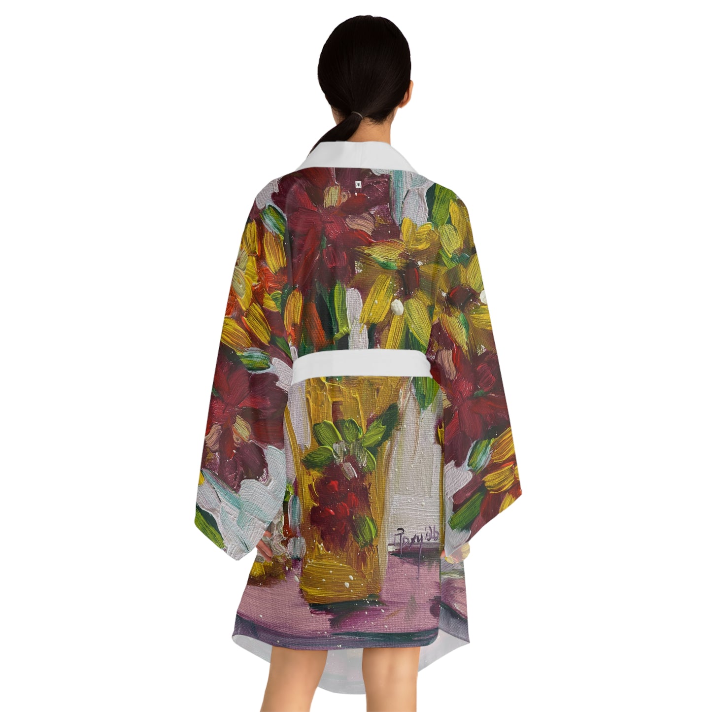 Kimono Robe — Elegant Bright Floral Valentine’s-Petals on my Patio- Wife Gift